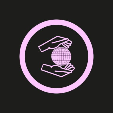 Dünya, insan elleriyle kaydetmek çevre basit simge vektör çizim