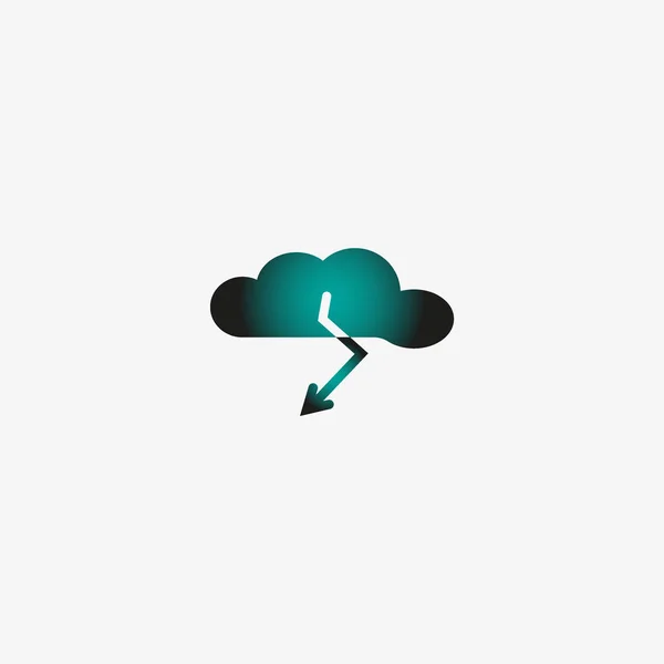 Nube Con Icona Piatta Fulmine Vettore Illustrazione — Vettoriale Stock