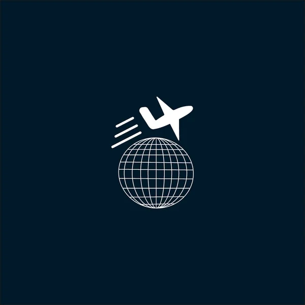 Icône Vectorielle Minimaliste Globe Avec Des Avions — Image vectorielle