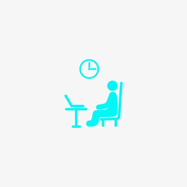 Icono Vectorial Del Trabajador Oficina Sentado Mesa Con Ordenador Reloj — Archivo Imágenes Vectoriales