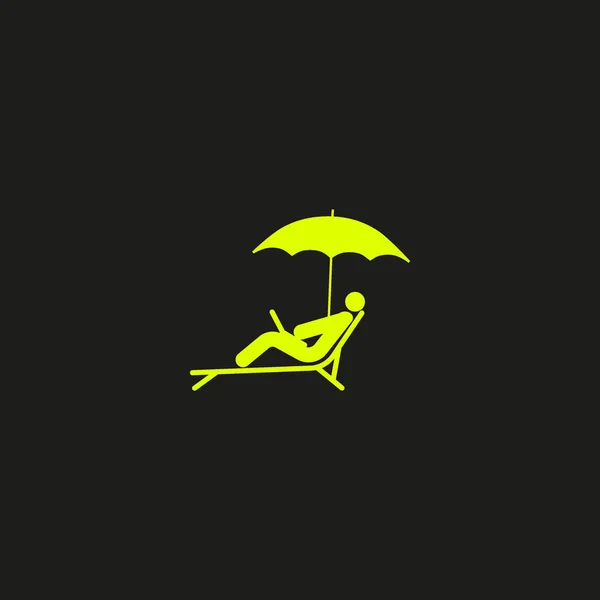 Icona Illustrazione Vettoriale Dell Uomo Sdraiato Sul Lettino Con Laptop — Vettoriale Stock