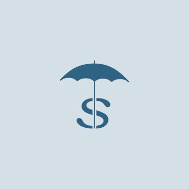 dolar işareti şemsiyesi altında vektör çizim simgesi