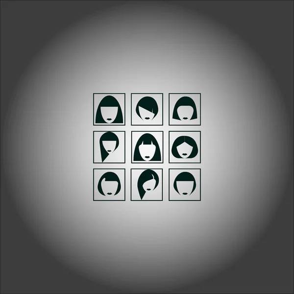 Têtes Féminines Avec Différentes Coiffures Vectorielles Icônes Ensemble — Image vectorielle