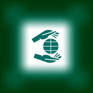 Dünya, insan elleriyle kaydetmek çevre basit simge vektör çizim 