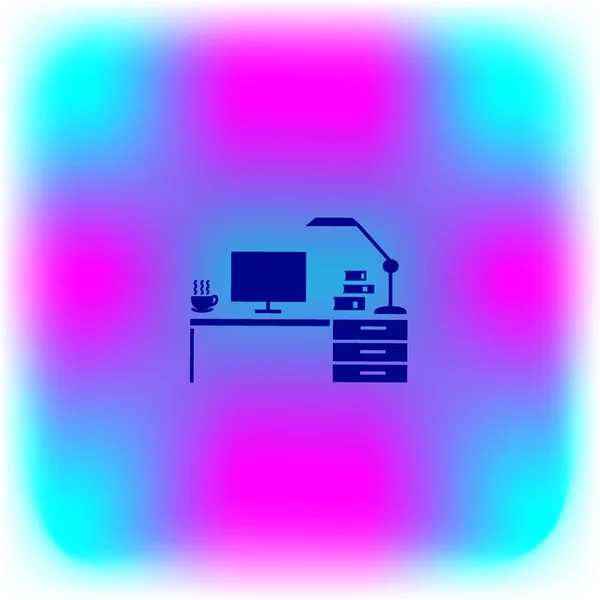 コンピュータとランプ付きのオフィステーブル — ストックベクタ