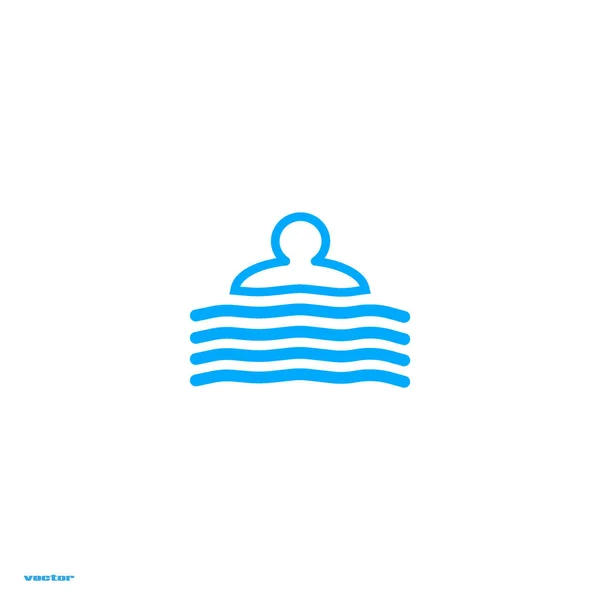 男性头像游泳在海浪平样式图标 向量例证 — 图库矢量图片