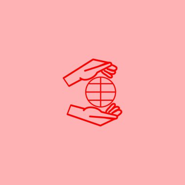 Dünya, insan elleriyle kaydetmek çevre basit simge vektör çizim