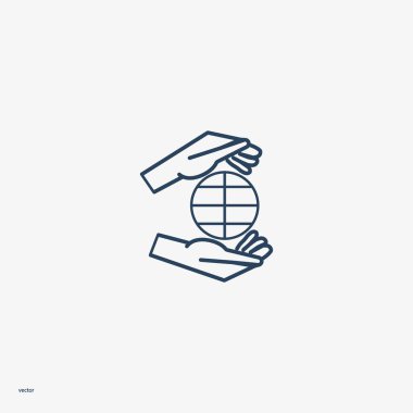 Dünya, insan elleriyle kaydetmek çevre basit simge vektör çizim