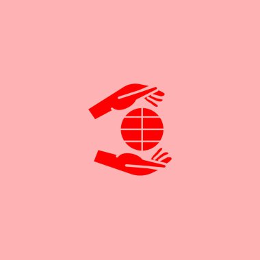 Dünya, insan elleriyle kaydetmek çevre basit simge vektör çizim