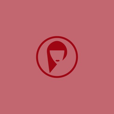kadın kafa uzun saç modeli ile minimalist vektör simgesi