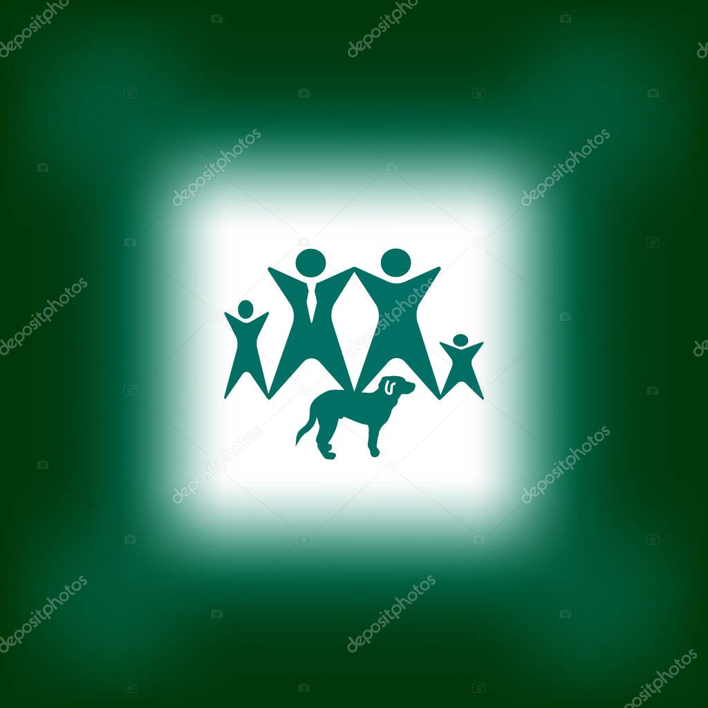 vector icon of four people standing together with raised hands