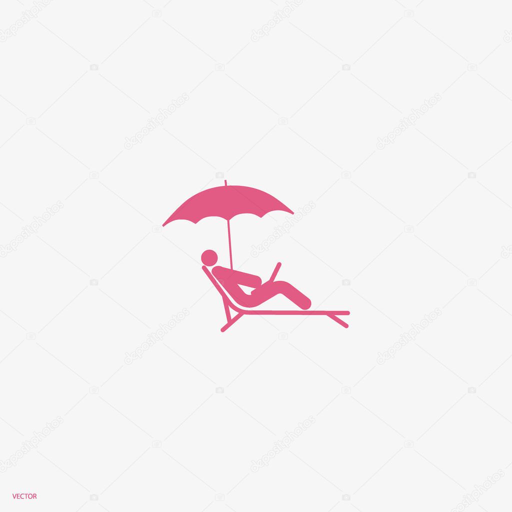vector illustration icon of man lying on lounger with laptop
