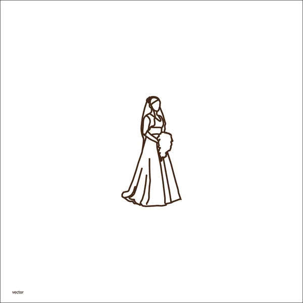 Icône Vectorielle Minimaliste Mariée Portant Une Robe Mariée — Image vectorielle