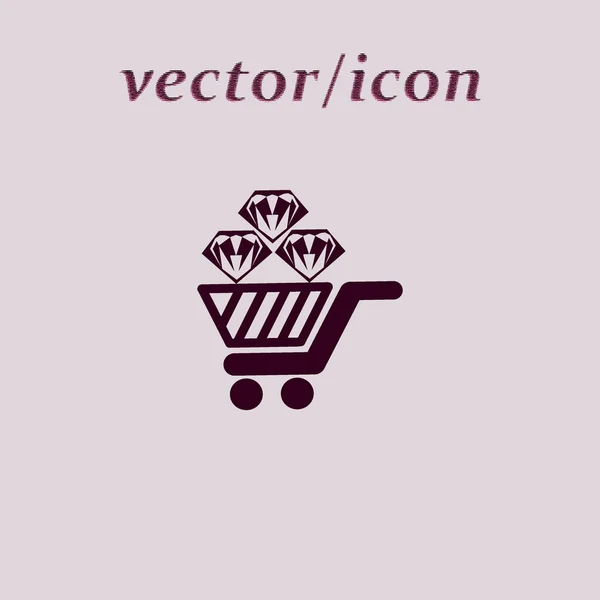 Icono Minimalista Cesta Compra Con Diamantes Ilustración Vectorial — Vector de stock