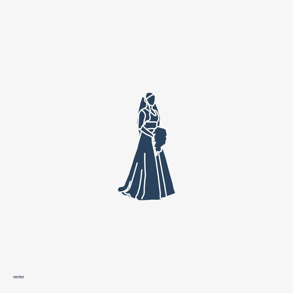 Icône Vectorielle Minimaliste Mariée Portant Une Robe Mariée — Image vectorielle