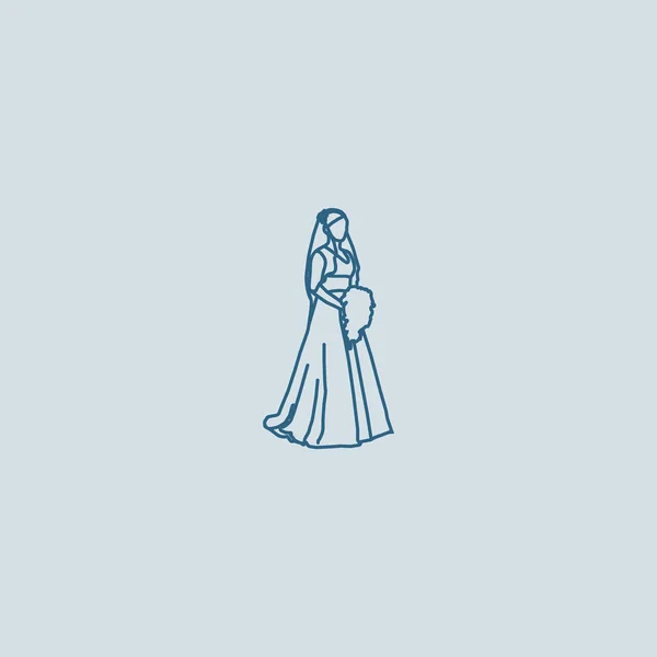 Icône Vectorielle Minimaliste Mariée Portant Une Robe Mariée — Image vectorielle