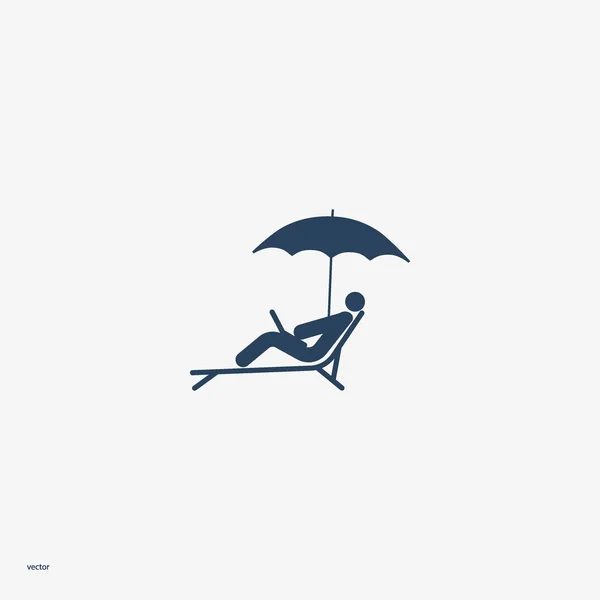 Icône Illustration Vectorielle Homme Allongé Sur Une Chaise Longue Avec — Image vectorielle