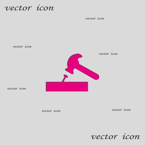 Hammer Trifft Nagel Flach Symbol Vektor Illustration — Stockvektor