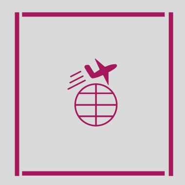Dünyanın uçak ile minimalist vektör simgesi