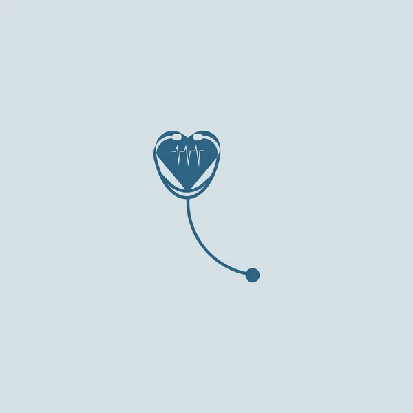 心臓心電図記号と聴診器フラット アイコン ベクトル イラスト — ストックベクタ