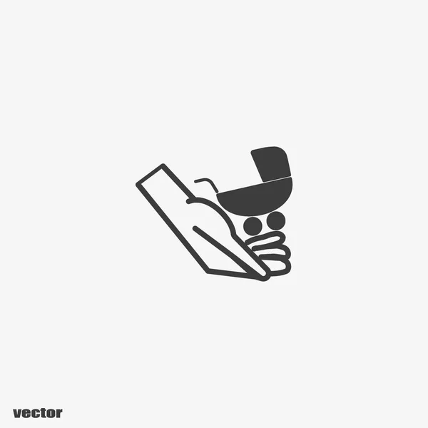 Hand Hält Kinderwagen Flache Stil Ikone Vektorillustration — Stockvektor
