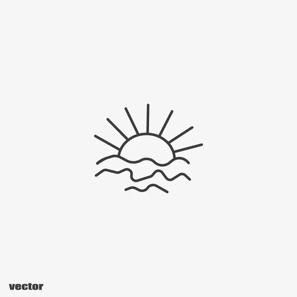 Sonnenuntergang Auf Meereswellen Flache Stil Ikone Vektorillustration — Stockvektor