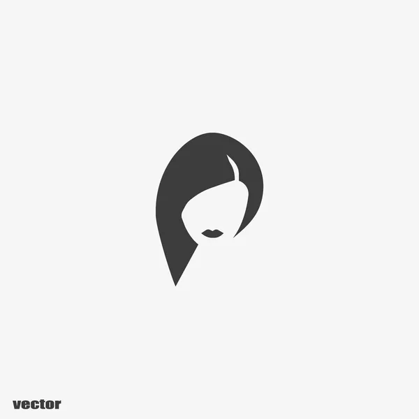 Icône Vectorielle Minimaliste Tête Féminine Avec Une Coiffure Longue — Image vectorielle