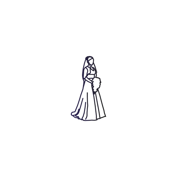 Minimalistic Vector Icon Bride Wearing Wedding Gown — Stock Vector