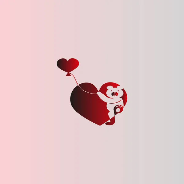 Ours Mignon Avec Illustration Vectorielle Ballon Coeur — Image vectorielle