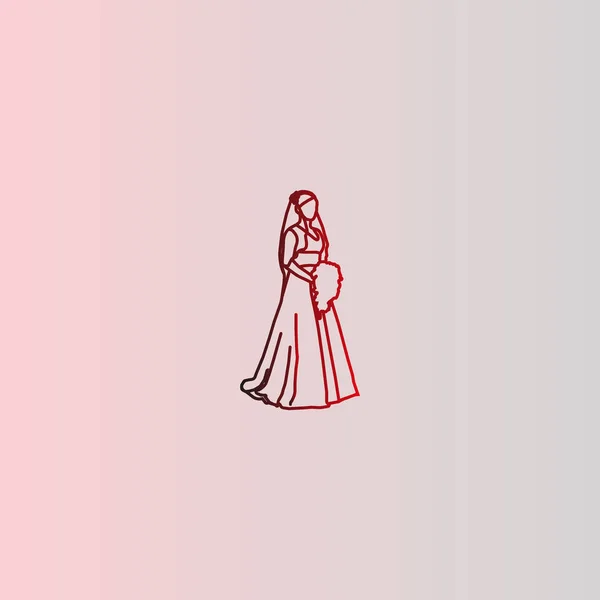 Icône Vectorielle Minimaliste Mariée Portant Une Robe Mariée — Image vectorielle
