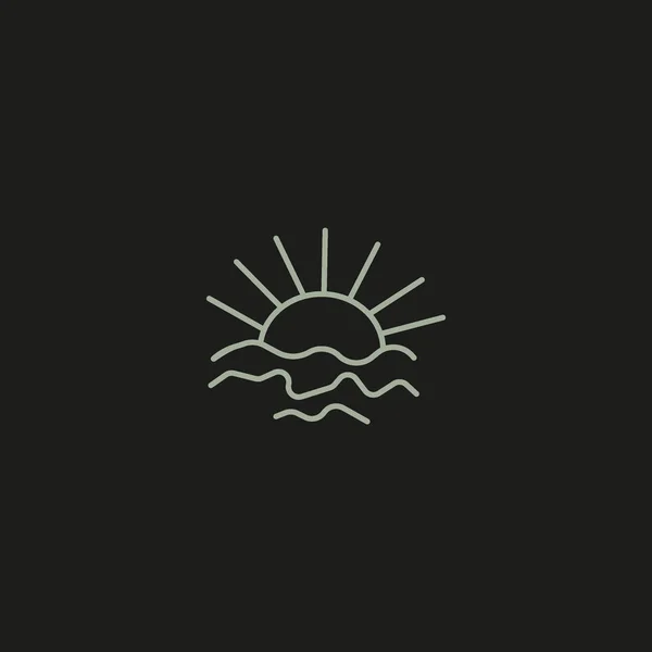 Sonnenuntergang Auf Meereswellen Flache Stil Ikone Vektorillustration — Stockvektor