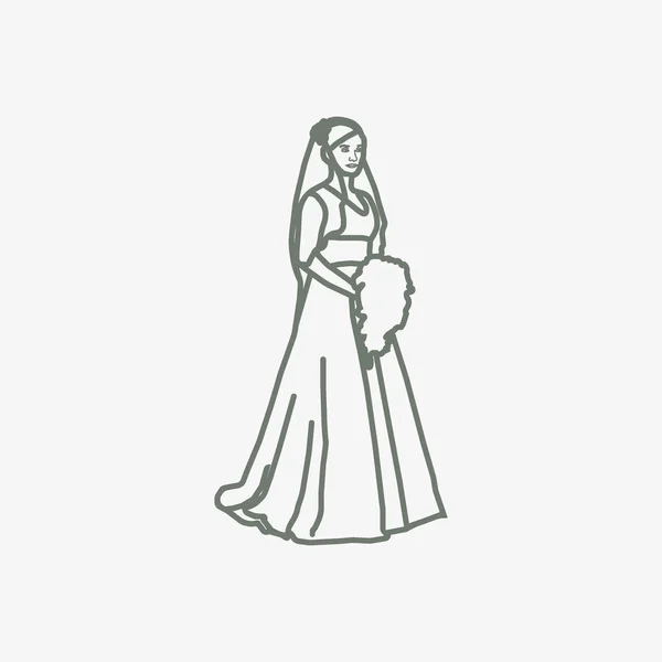 結婚式のガウンを身に着けている花嫁のミニマルなベクトルのアイコン — ストックベクタ