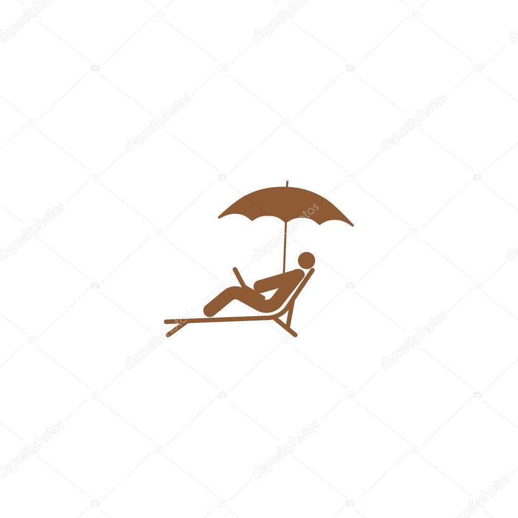 vector illustration icon of man lying on lounger with laptop
