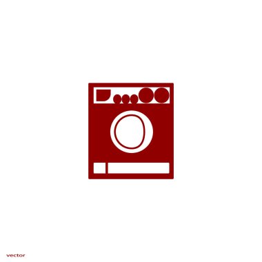 çamaşır makinesi düz simgesi, vektör, illüstrasyon