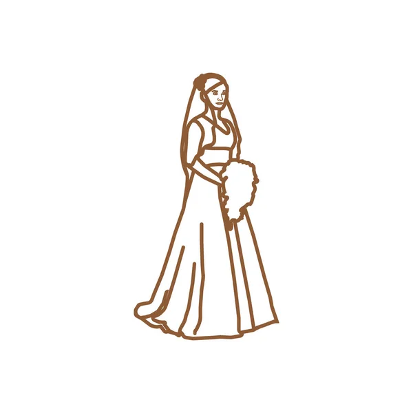 Icône Vectorielle Minimaliste Mariée Portant Une Robe Mariée — Image vectorielle