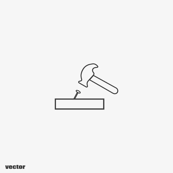 Hammer Hitting Nail Flat Icon Vector Illustration — Stock Vector