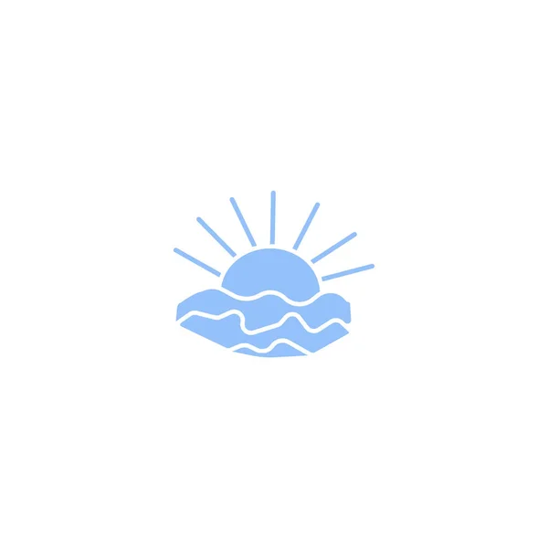 Ηλιοβασίλεμα Στη Θάλασσα Κύματα Επίπεδη Στυλ Εικονίδιο Εικονογράφηση Διάνυσμα — Διανυσματικό Αρχείο