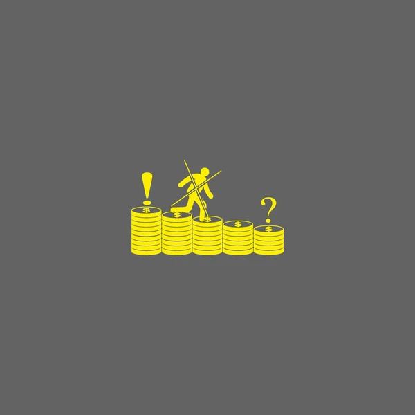 Man Loopt Langs Munten Stapels Pictogram — Stockvector