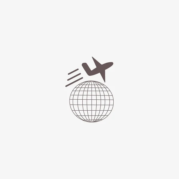 Icône Vectorielle Minimaliste Globe Avec Des Avions — Image vectorielle