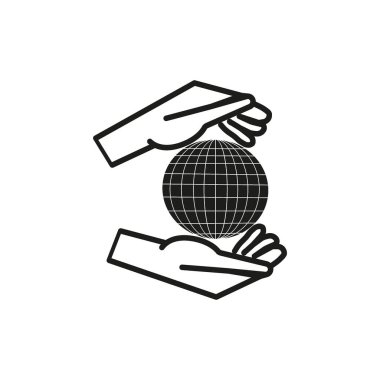 Dünya, insan elleriyle kaydetmek çevre basit simge vektör çizim 