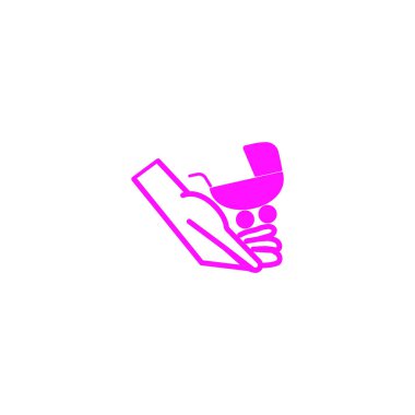 Çocuk arabasına el düz stil simgesi, vektör çizim üzerinde  