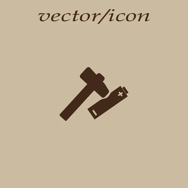 Hatchet Hitting Battery Flat Icon — Stock Vector