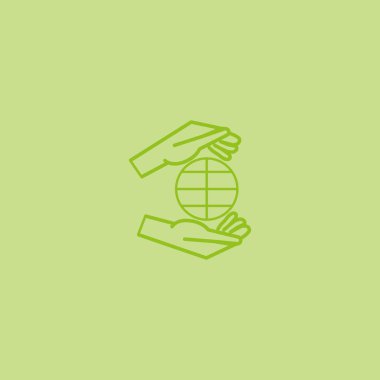 Dünya, insan elleriyle kaydetmek çevre basit simge vektör çizim