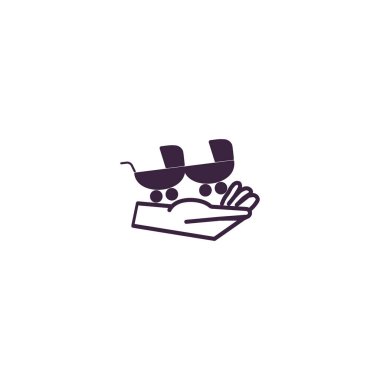 el düz stil simgesi, vektör çizim üzerinde iki bebek arabası  