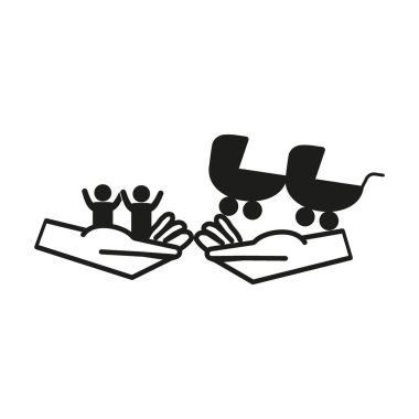 Bebek ve bebek arabası düz stil ikonu, vektör çizim tutan eller  