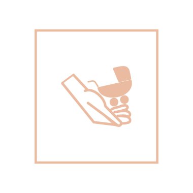 Çocuk arabasına el düz stil simgesi, vektör çizim üzerinde  