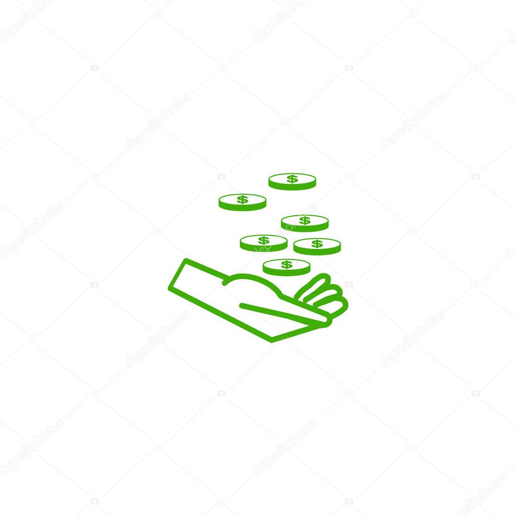 hand with coins flat icon, vector, illustration, charity concept 