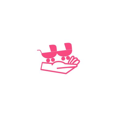 el bebek arabası düz stil ikonu, vektör çizim tutarak