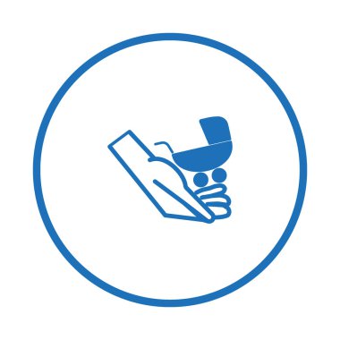 Çocuk arabasına el düz stil simgesi, vektör çizim üzerinde  