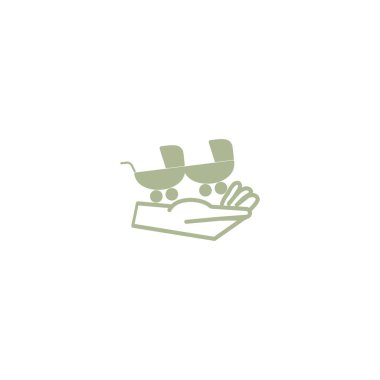 el bebek arabası düz stil ikonu, vektör çizim tutarak